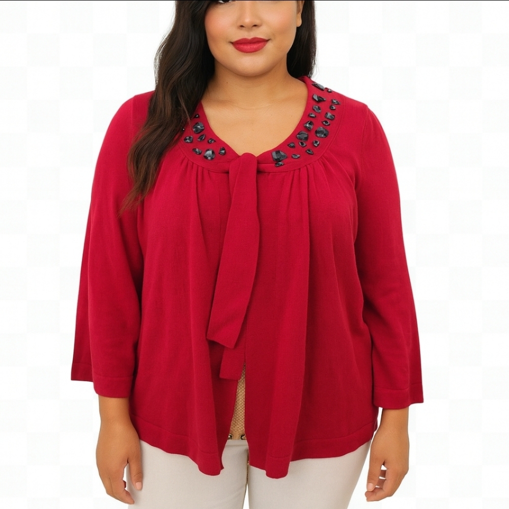 Lane Bryant Red Open Sweater With Black Button Detail Sz 14/16